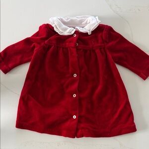Ralph Lauren Red Velvet Baby Dress with White Peter Pan Collar